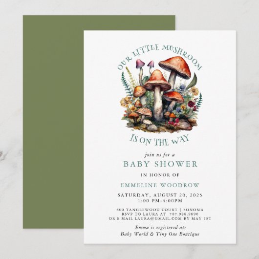 Betoverde Whimsical Mushrooms Woodland Baby shower Kaart (Voorkant / Achterkant)
