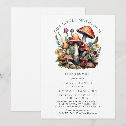 Betoverde Whimsical Mushrooms Woodland Baby shower Kaart (Voorkant / Achterkant)