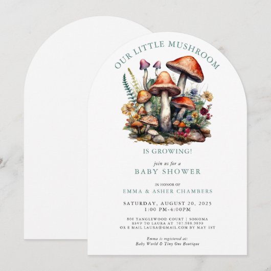Betoverde Whimsical Mushrooms Woodland Baby shower Kaart (Voorkant / Achterkant)
