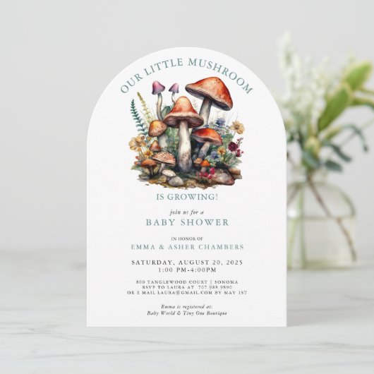 Betoverde Whimsical Mushrooms Woodland Baby shower Kaart (Staand voorkant)