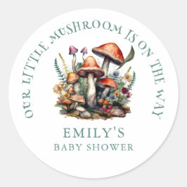 Betoverde Whimsical Mushrooms Woodland Baby shower Ronde Sticker