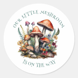 Betoverde Whimsical Mushrooms Woodland Baby shower Ronde Sticker