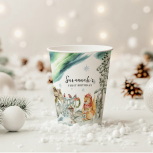 Betoverde Winter Bos Verjaardag Papieren Bekers