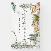 Betoverde Winter Bos Verjaardags Welkom Spandoek (Verticaal)