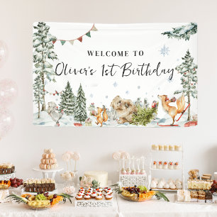 Betoverde Winter Bos Verjaardags Welkom  Spandoek