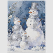 Betoverde Winter Drie Festieve Sneeuwmannen TMH26 Tissuepapier (Voorkant)
