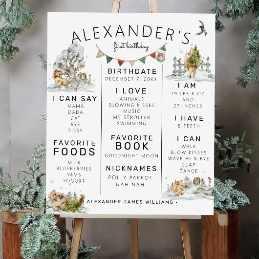 betoverde winter | Forest 1st Birthday Milestone Poster