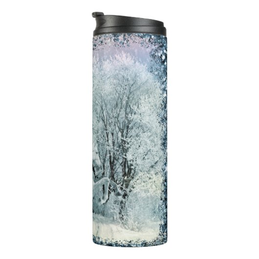 Betoverde Winter Forest Witte Paard Thermosbeker (Geroteerd rechts)