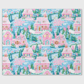 Betoverde Winter Pastel Roze Gingerbread Kerstmis Cadeaupapier (Vlak)