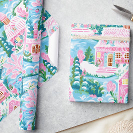 Betoverde Winter Pastel Roze Gingerbread Kerstmis Cadeaupapier