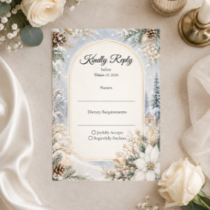 Betoverde Winter Wonderland Elegantie Bruiloft RSVP Kaartje