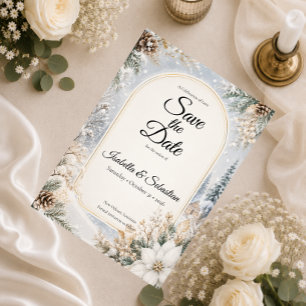 Betoverde Winter Wonderland Elegantie Bruiloft Save The Date