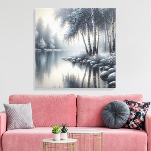 Betoverde Winter Wonderland: Sereniteit weerspiege Canvas Afdruk (Insitu (Woonkamer))