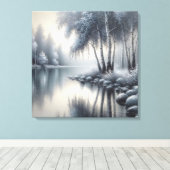 Betoverde Winter Wonderland: Sereniteit weerspiege Canvas Afdruk (Insitu (Houten vloer))