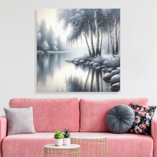 Betoverde Winter Wonderland: Sereniteit weerspiege Canvas Afdruk (Insitu (Woonkamer))