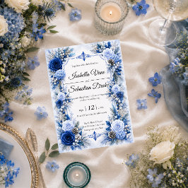 Betoverde Winterblauwe Elegante Bruiloft Kaart
