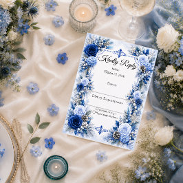 Betoverde Winterblauwe Elegante Bruiloft RSVP Kaartje