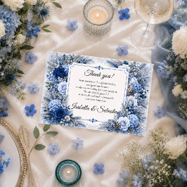 Betoverde Winterblauwe Elegantie Bruiloft Bedankkaart