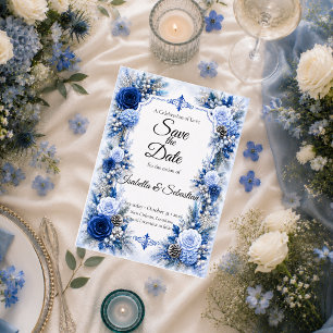 Betoverde Winterblauwe Elegantie Bruiloft Save The Date