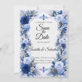 Betoverde Winterblauwe Elegantie Bruiloft Save The Date (Voorkant)