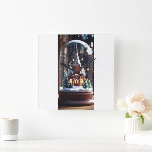 Betoverde winterkerk in een Wereldbol Vierkante Klok (Huis)