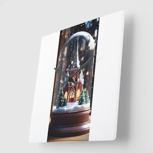 Betoverde winterkerk in een Wereldbol Vierkante Klok (Hoek)