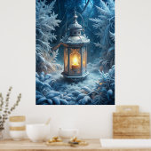Betoverde Winterlantaarn – Magisch Besneeuwd Bos Poster (Keuken)