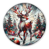 Betoverde winterrendieren te midden van een feeste keramische knop (Voorkant)