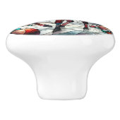 Betoverde winterrendieren te midden van een feeste keramische knop (Zijkant)