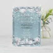 Betoverde Winterrozen Zilver Wit Bruidsdouche Kaart (Staand voorkant)