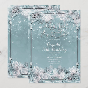 Betoverde Winterrozen Zilver Wit Sweet 16 Feestje Kaart