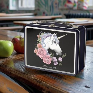 Betoverde Witte Eenhoorn Bloemen Roze Zwart