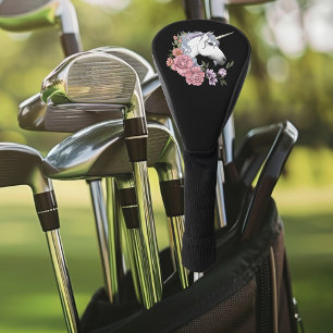 Betoverde Witte Eenhoorn Bloemen Roze Zwart Golfheadcover