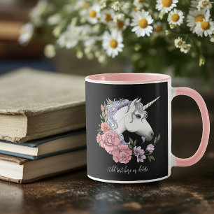 Betoverde Witte Eenhoorn Bloemen Roze Zwart Mok