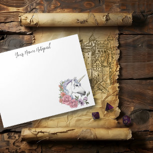 Betoverde Witte Eenhoorn Bloemen Roze Zwart Notitieblok