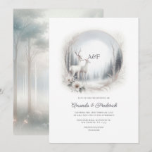 Betoverde Witte Hert Monogram Huwelijksuitnodiging
