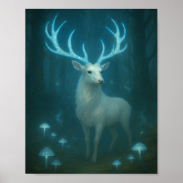 Betoverde Witte Herten in de Maanverlichte Bos Pos Poster