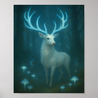 Betoverde Witte Herten in de Maanverlichte Bos Pos Poster