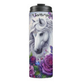 Betoverde witte paard paarse bloemen vlinders thermosbeker (Voorkant)