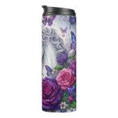 Betoverde witte paard paarse bloemen vlinders thermosbeker (Geroteerd rechts)