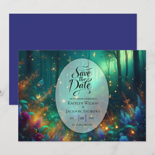 Betoverde Woud van Stralende Juwelen Bruiloft Save The Date (Voorkant / Achterkant)