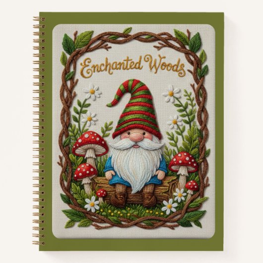 Betoverde Wouden Geborduurd Bos Kabouter Journaal Notitieboek (Voorkant)