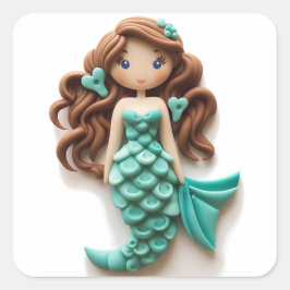 Betoverde Zeeen: A Mermaid's Tale in Fondant Vierkante Sticker