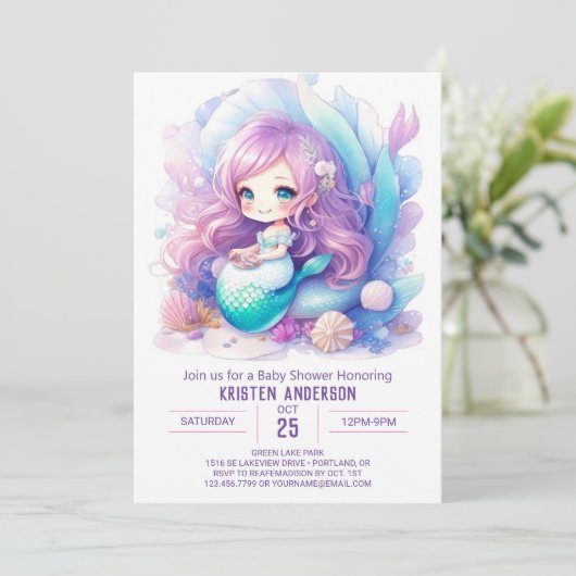Betoverde Zeemeermin Waters Baby shower Uitnodigin Kaart (Staand voorkant)