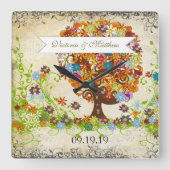 Betoverde zijtak bos bruiloft vierkante klok (Voorkant)