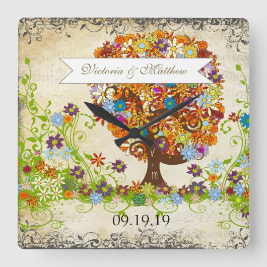 Betoverde zijtak bos bruiloft vierkante klok (Voorkant)