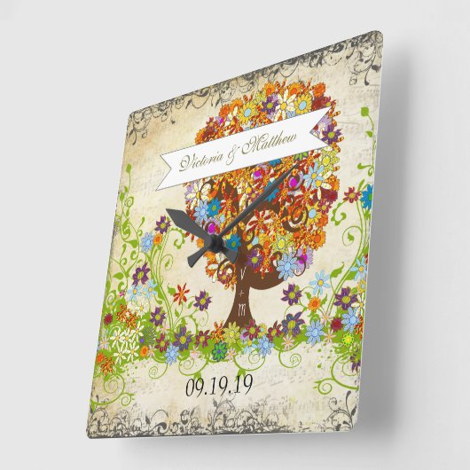 Betoverde zijtak bos bruiloft vierkante klok (Hoek)