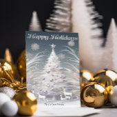 Betoverde zilveren Frosted Tree & Rendier Kerstmis Feestdagen Kaart