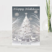 Betoverde zilveren Frosted Tree & Rendier Kerstmis Feestdagen Kaart (Voorkant)