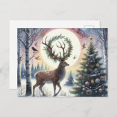 Betoverde Zonnewende Hert in de Sneeuw Ansichtkaar Feestdagenkaart (Voorkant / Achterkant)